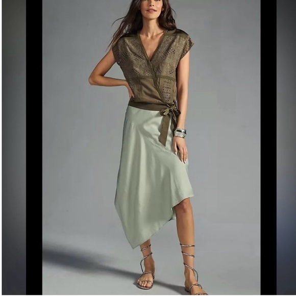 Anthropologie khaki/green lace and silk top - Picture 1 of 12